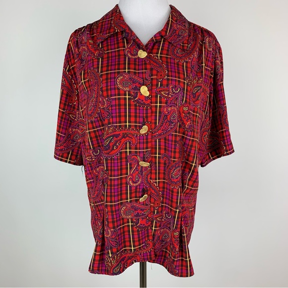 Vintage SK & Company Plaid Paisley Button Down Shirt Sz 14 - Picture 1 of 14